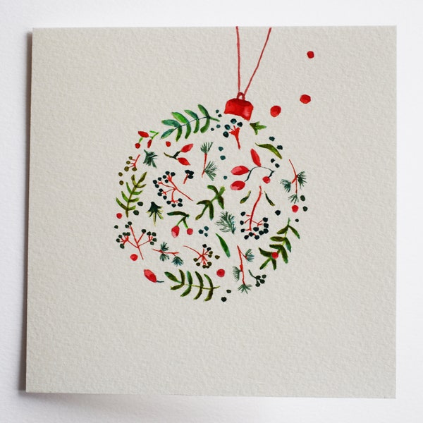 Carte de Noël aquarelle originale peinte à la main | Noël | Boule de Noël | Cartes de vœux | Cartes de vacances | Unique | Individuel