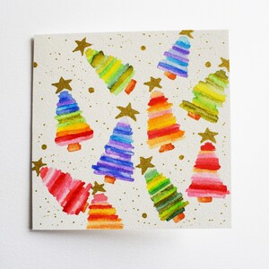 Carte de Noël aquarelle peinte à la main colorée originale | Noël | Cartes de voeux | Cartes de vœux | Arbres de Noël | Uniques | Individuel