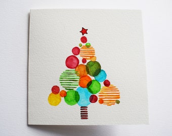 オリジナルの手描き水彩クリスマスカード | クリスマス | グリーティングカード | ホリデーカード | クリスマスツリー | ユニーク | 個性的