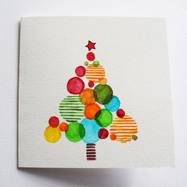 Original handgemalte Aquarell-Weihnachtskarte | Weihnachten | Grußkarten | Weihnachtskarten | Tannenbaum | Unikat | Individuell