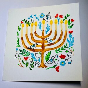Aquarelle originale de Hanoucca peinte à la main | Cartes de voeux | Uniques | Individuel