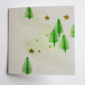 Originele handgeschilderde aquarel kerstkaart | Kerstmis | Wenskaarten | Kerstkaarten | Kerstbomen | Uniek | Individueel: