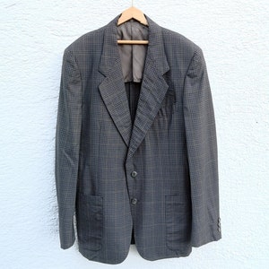 Rare Vintage 1980s Valentino Blazer | Men&#39;s  Size 48R , Preppy Checkered  Wool Suit Jacket