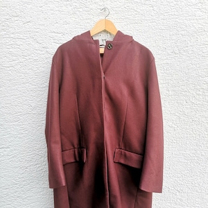 COS  Cashmere Wool Coat ,Burgundy Red - Women&#39;s size 44, Oversized Cape Overcoat with Hood