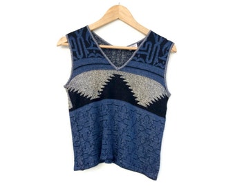 Rare 90s Gianfranco Ferré Sleeveless Wool Blend Top IT 42 –  Abstract Pattern Designer T-shirt
