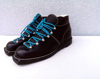 Deadstock! Chaussures Chaussures homme Bottes Chaussures de marche et de randonnée vintage 80s Noir Randonnée Bottes en Cuir ALEMANIA GARMISCH taille EUR 44 Rare Edit!! 