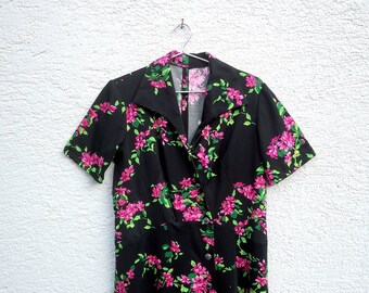 Vintage 70s  Boho Floral Shift Dress Hippie Style- Women's  Size Medium