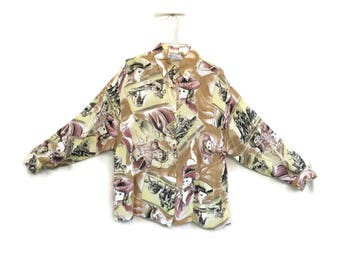 Vintage 80er Jahre Bluse mit abstraktem Grafik-Print - Auffälliges Retro Frauen Top