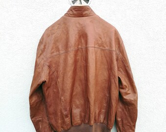 Vintage Fratelli Rossetti Nappa Leather Bomber in Cognac Brown 58