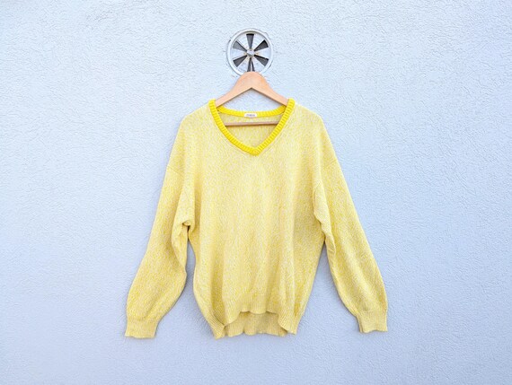 Malo, Vintage Malo Yellow Marled Knit V-Neck Sweater Size 52 : Heavy Ribbed Cotton