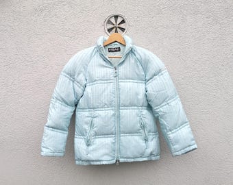 Vintage HEAD Gänsedaunen Steppjacke: Hellblauer Ski-Parka mit Kapuze