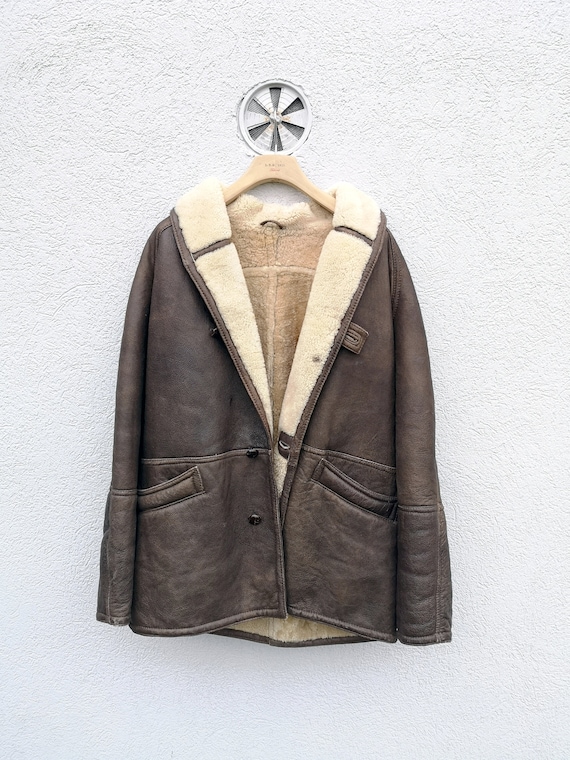 Brown Shearling Coat size 52/Large -  Vintage 80s… - image 4