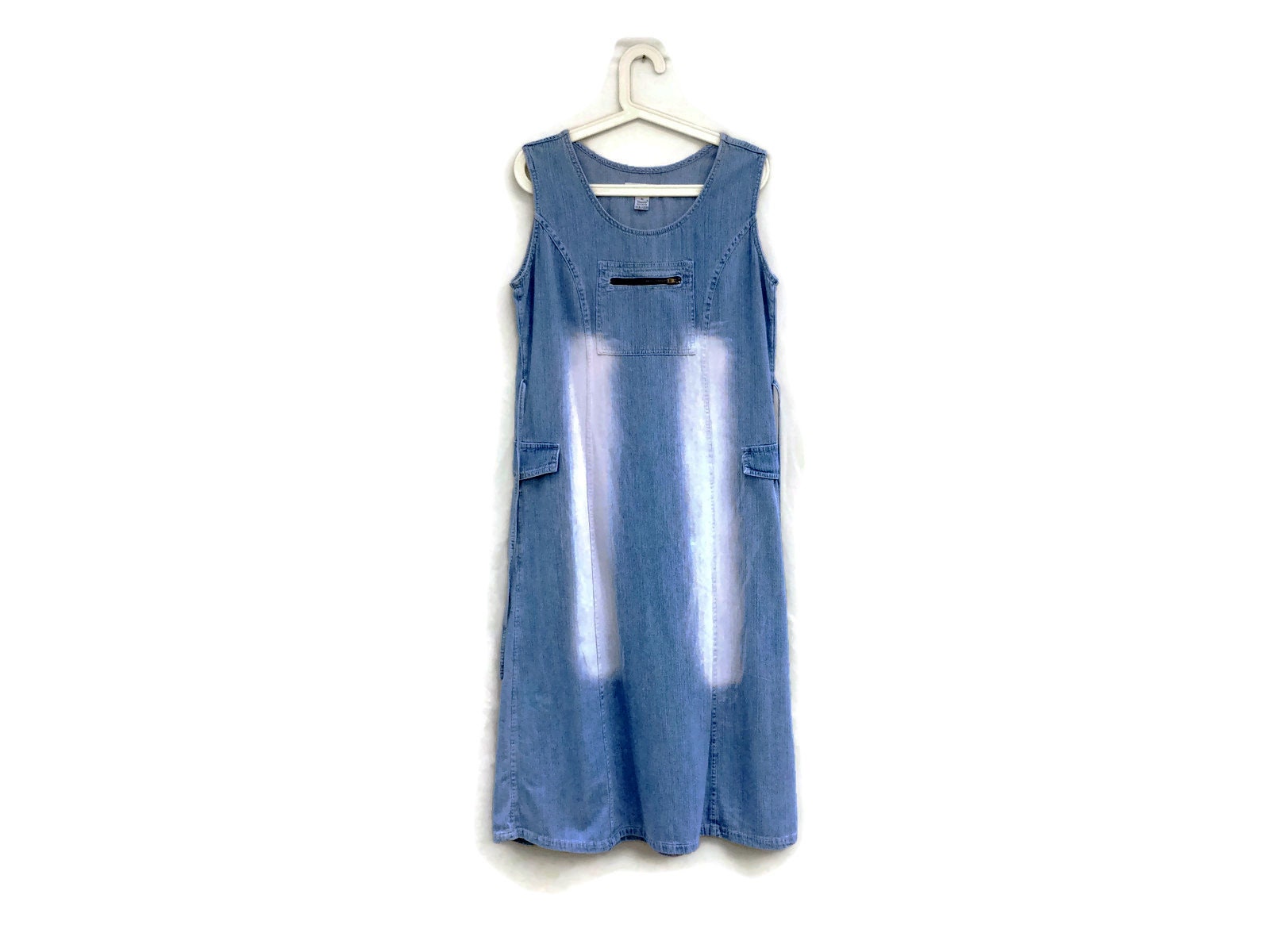 Vintage 90s Tie Dye Denim Maxi Dress | Sleeveless Blue Jean Dress | Y2k Festival Streetwear