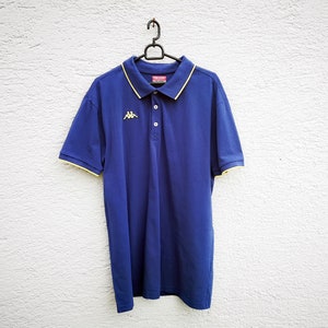 Camisa polo vintage KAPPA XXL: camiseta streetwear azul e amarela com blocos de cores