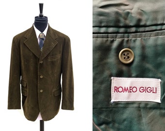 Seltene Vintage ROMEO GIGLI Moosgrüne Cordjacke Vintage Herren Größe 50R Designer Oberbekleidung