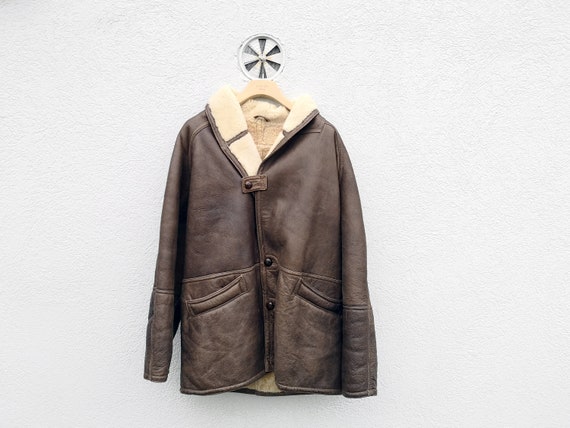 Brown Shearling Coat size 52/Large -  Vintage 80s… - image 2