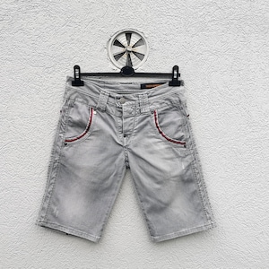 Y2K Distressed Grey Denim Shorts: Men&#39;s Selvedge Jeans, Handmade in Italy
