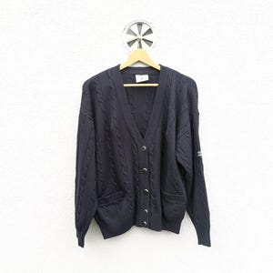 Vintage 90s NAVIGARE Merino Wool Cable Knit Cardigan - Men&#39;s Large