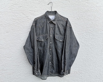 Vintage Charcoal Black Denim Western Shirt Pearl Snap Button Overshirt  XL