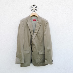 Vintage Hugo Boss Sport Coat: Khaki Green Cotton Blend Workwear Jacket (US-44L)