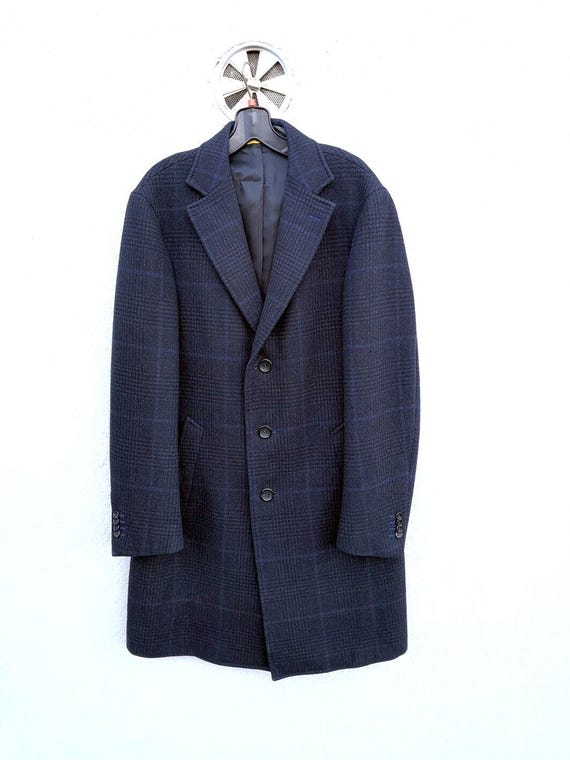 Vintage Canali Check Wool Designer Coat size 52 - Italian Sartorial Corpcore