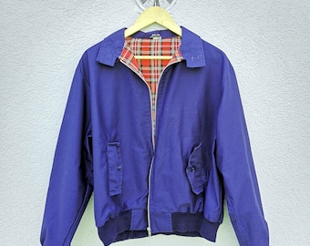 Vintage Blue Harrington Jacket: Men's Tartan Lined Bomber, Size