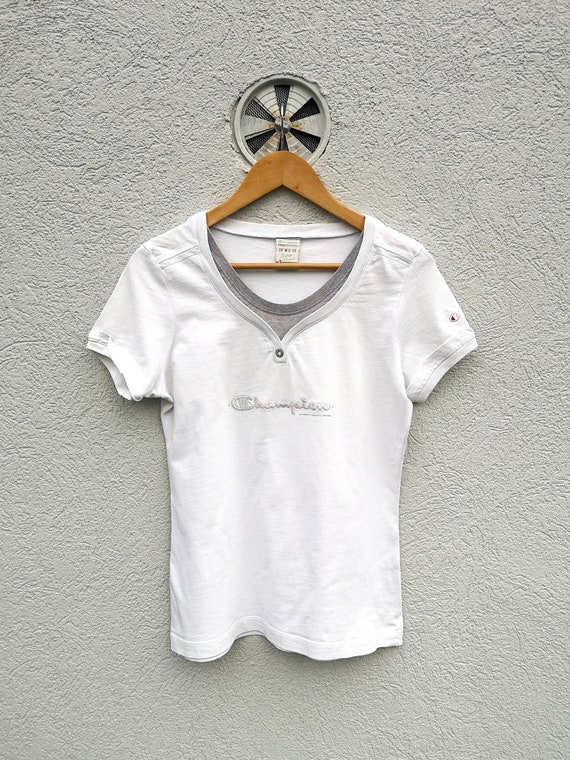 T shirt sportiva bianca vintage Champion maglietta sportiva retro a maniche corte donna taglia grande Etsy Italia