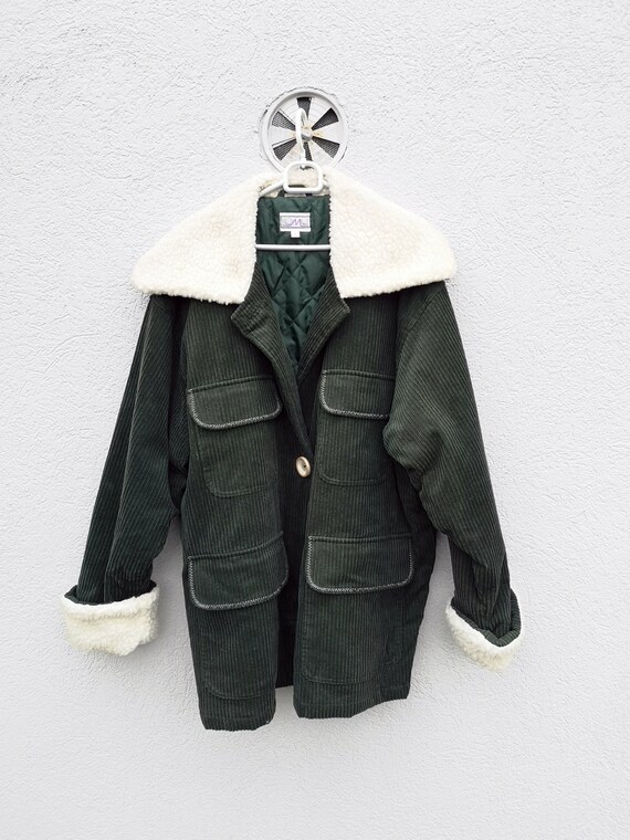 Green corduroy jacket with fur hotsell