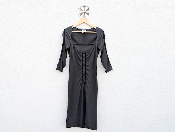 Versus Versace, Vintage Versus Gianni Versace Black Pencil Dress – 90s Goth Evening Wear (Medium)
