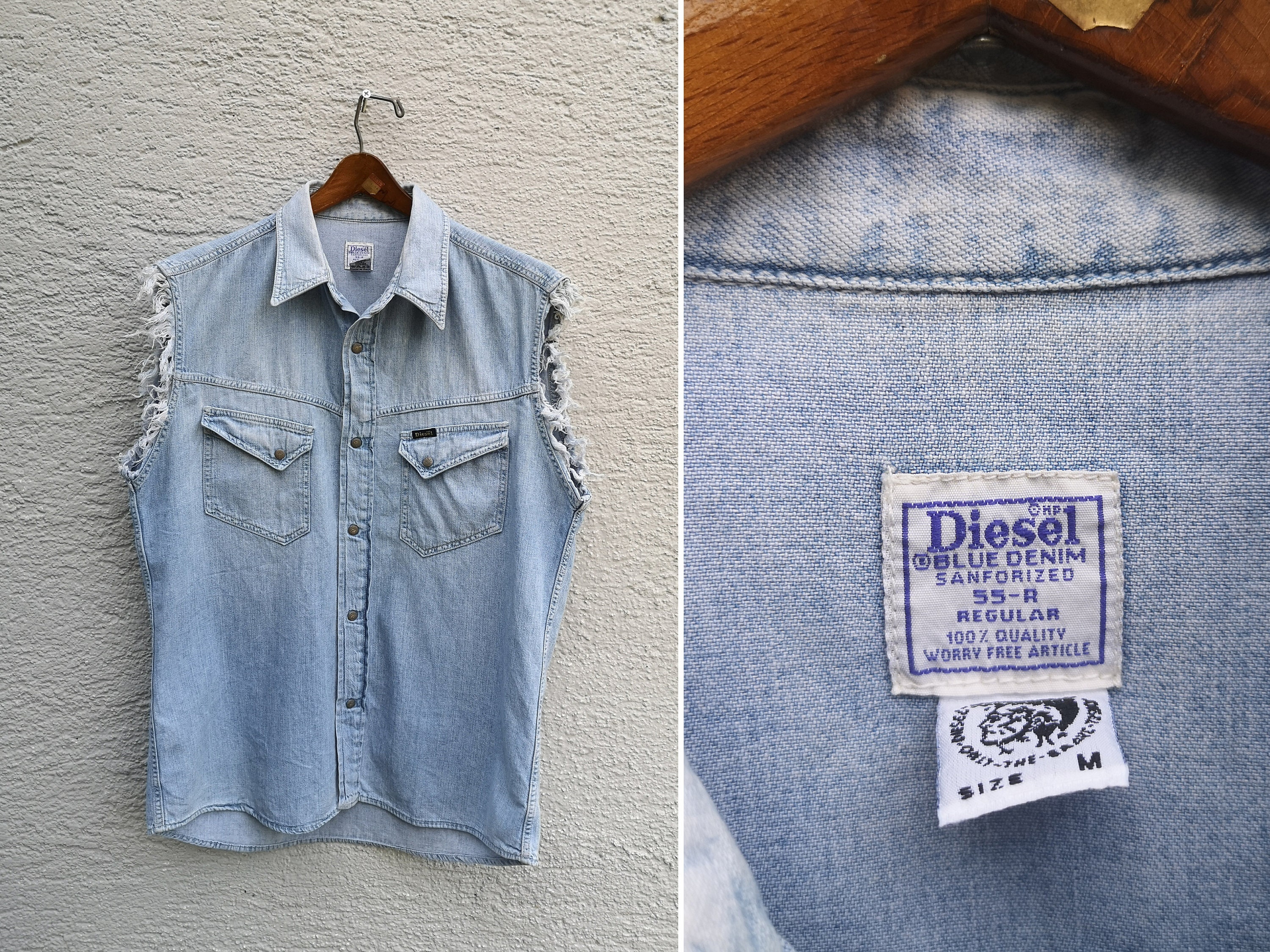 Het hotel plaag kleurstof Vintage 80s 90s DIESEL Sleeveless Denim Shirt Snap Button - Etsy