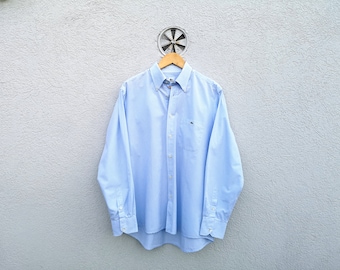 Vintage LACOSTE Check Shirt  Men's size 43 - Blue White Cotton