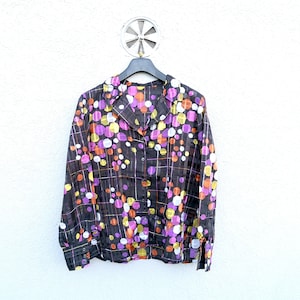 Colorful  Vintage 80s Geometric Blouse -  Women's  Multicolor Funky Pattern Shirt - size Medium