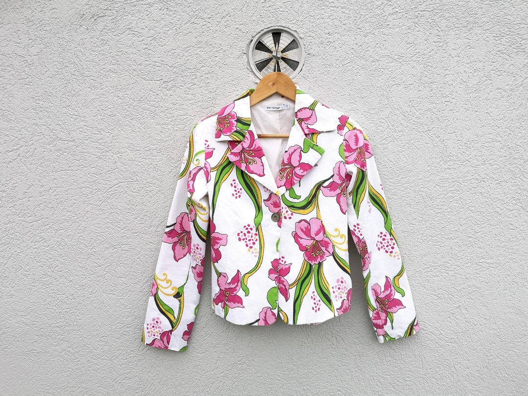 ジャケット Floral Cropped Bolero Jacket 1940s Vintage Antique Floral Print Yellow Blue Red Bolero