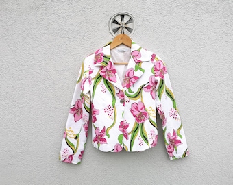 Botanical Print Jacket -Cropped Flower Bolero -Y2K Floral Blazer Women's  Small
