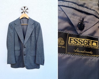 vintage ESSGE manteau sport en laine grise pour hommes, taille moyenne | Veste de costume hiver automne fabriquée en Suède