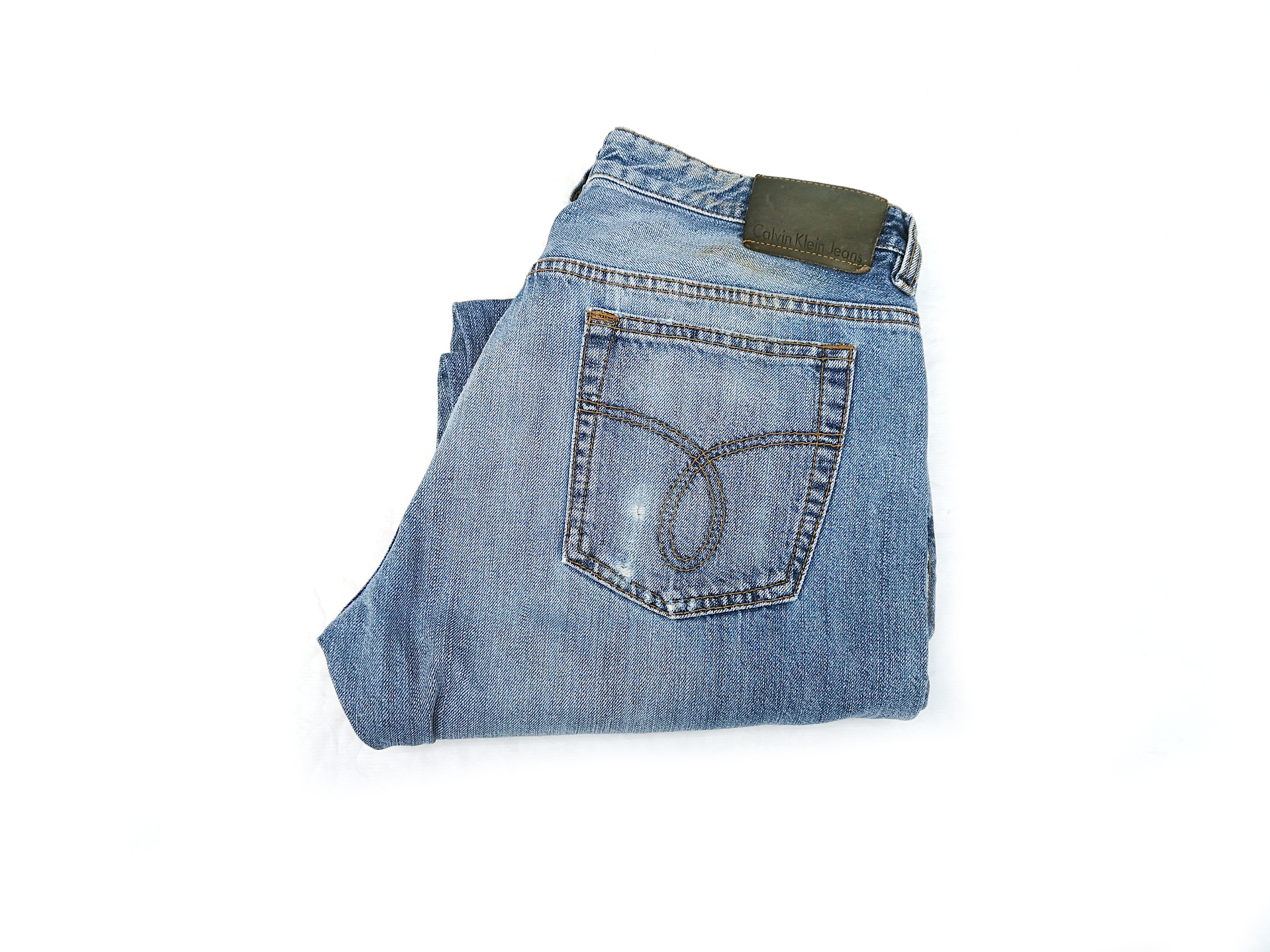PiccobelloVintage Vintage Calvin Klein Mens Blue Stonewashed Jeans Straight Leg Mid Rise Size W33 L34 Distressed Denim