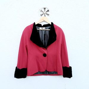 Vintage Krizia Wool Bolero Jacket: Red & Black Color Block, Made in Italy