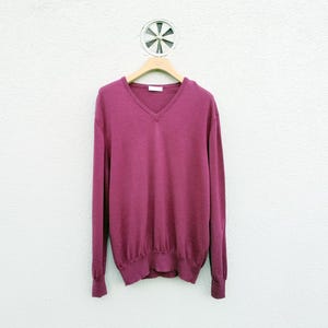Gran Sasso  Merino Wool  Jumper  - Purple color -  V-Neck Men&#39;s Sweater,   Made in Italy, Fine Knit Pullover