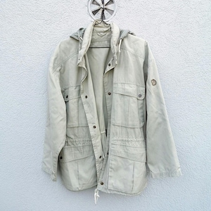 Vintage 80er Jahre Fjällräven Baumwolle Parka Ecru Gorpcore Modern Large (Boxy Fit)