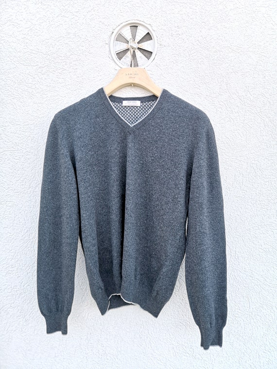 Gran Sasso Cashmere Wool  Sweater  - Grey V-Neck … - image 2