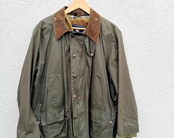 Vintage FACON BLEU Green Waxed Barn Jacket Large – Waterproof Hunter Parka with Removable Faux Fur Lining