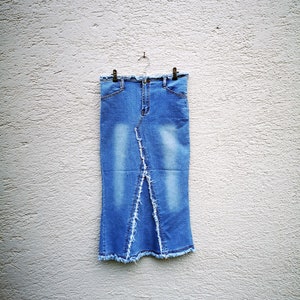 Vintage 90&#39;s Denim Pencil Skirt-  High Rise- Women&#39;s Long Maxi Blue Jeans Skirt