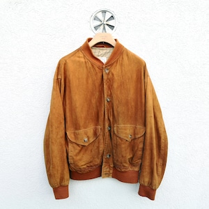 Vintage Brooksfield Tan Suede Leather  Bomber Jacket - Men's Size 54 - Made in Italy