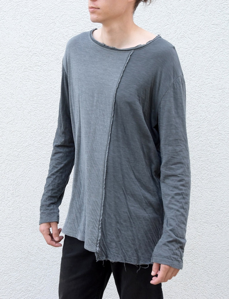 Dual Tone Crushed Cotton Sport Sweatshirt Asymmetrical Sweatshirt Menswear Men Fashion Gift for Him,size S to L Men/'s Oversized Sweatshirt