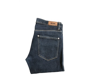 Vintage ACNE Dark Blue Indigo Denim  Men's  Skinny Jeans: Y2K Streetwear