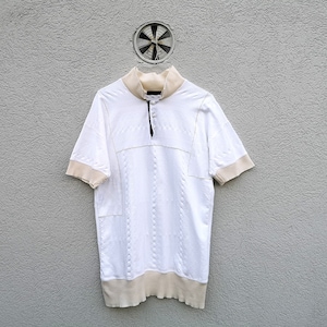 Vintage 90s ROBERTO CAVALLI Polo Shirt: White Beige Pattern, Size 54