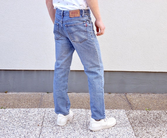 Men Jeans Blue Stonewashed Straight Leg High Waist 90s Etsy