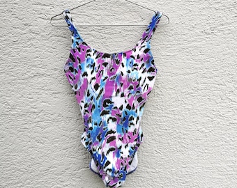 Zwempak met cheetahprint uit de jaren 90 - Meerkleurig badpak met luipaardprint