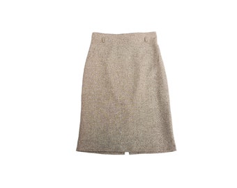 Benetton Beige Wool Blend Pencil Skirt with Slit- Size TG-38 / XXS, Mid-Length