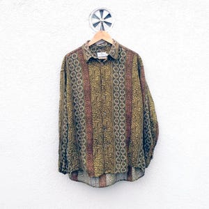 Vintage 1990s Stigliani  Funky Abstract Retro Print Long Sleeve Boho Shirt